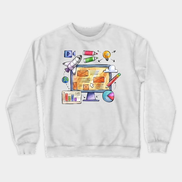 Web Design Watercolor Crewneck Sweatshirt by Mako Design 